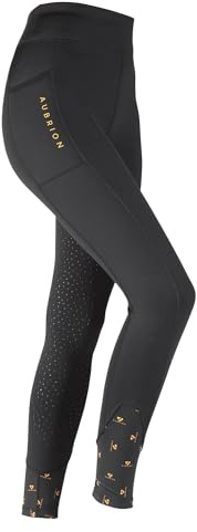 Shires Aubrion Porter Winter Horse Riding Tights - Maids - Jet Black 7/8 Yearsrs, Jet Black