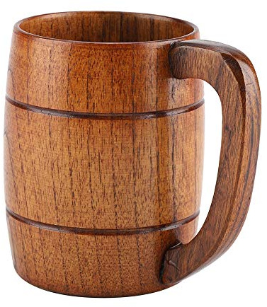 Large Wooden Beer Mugs, 12 oz Solid Wood Retro Wooden Coffee Cup, Wooden Tankard Tea Cup Barrel Mug Beer Steins Portable Drinking Cup with Handle for Milk Tea Juice Coffee Wine Beer Hot Drinks