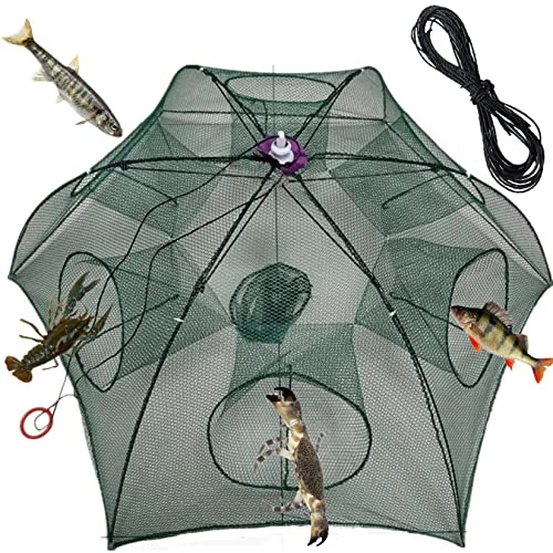 Portable Automatic Folding Umbrella Fishing Trap PE Mesh Iron Frame Crab Pots with Floating Ring for Catching Minnow Bait Fish Crawfish Shrimp Stone Crab Crayfish