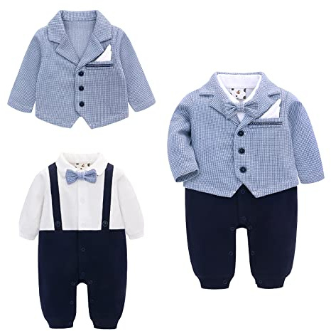 famuka Bambino Smoking Bimbo Tutine Abiti e Giacche Eleganti Blazer Nozze Battesimo Elegante Abbigliamento (Blu, 9M)