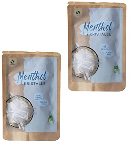 SudoreWell® 2 x 10 g de cristaux de menthol de qualité alimentaire 100 % pure huile de menthe dans un sac en papier kraft