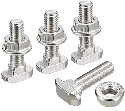 uxcell M8x30mm T Slot Drop-in Bolt and M8 Hexagon Flange Nut Set, 10 Sets Hammer Head T-Bolt T Shape Stud Sliding Screw for 40 Series Aluminum Profile