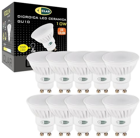 CLAR - Lampadine LED GU10 10W, Luce Calda 3000K (Pack 10)