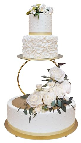 NWK 12inch to 4inch 2 Piece Gold Metal Tired Floating Cake Stand Spacer Round Decorating Display Riser Pastry Holder for Wedding Birthday Anniversary Party for Centerpiece for Dessert Table (12inch)
