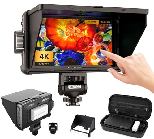VILTROX DC-550 Pro Kamera Field Monitor Touchscreen 5.5 Zoll 1200 Nits DSLR Kamera Feldmonitor 4K HDMI,Full HD 1920x1080 IPS,3D LUT mit Akku,Kühlgebläseund Sonnenschutz haube,Videomonitor