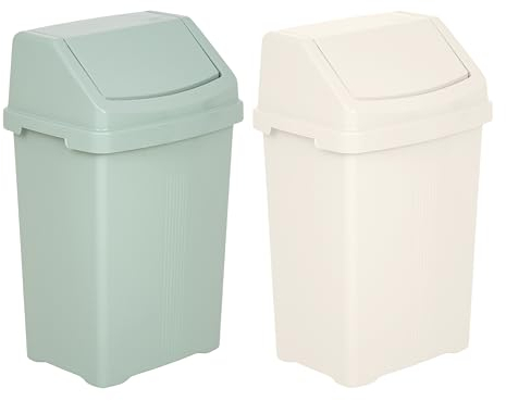 VISHCHIT (set Of 2) 8L Small Swing Bin Plastic Waste Recycle Recycling Dustbins With Removable Swing Lid Rubbish Refused Bins Trash Can For Home Kitchen Bathroom Office (Silver Sage+Soft Cream)