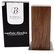 BABOSSA® Magnetischer Messerblock aus Nussbaumholz - ohne Messer | Platzsparende Aufbewahrung für alle Küchenmesser | Pflegeleicht und langlebig | Block: 25.7x11x11cm, Standplatte: 25.7x15x15cm