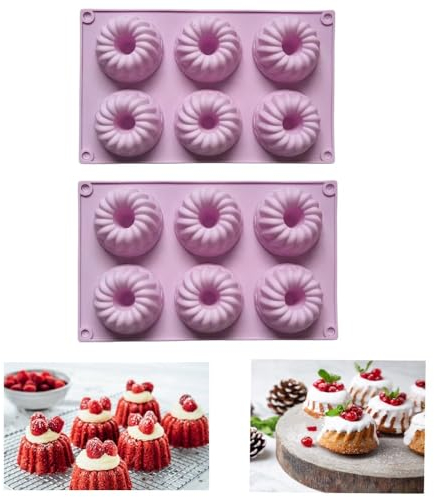 Firavggu 2 Pièces Mini Moule à Kougelhopf Silicone Antiadhésif 6 Capacités - Moule Gâteau Gugelhupf Kouglof pour Muffins Jello Gélatine (Violet Clair)