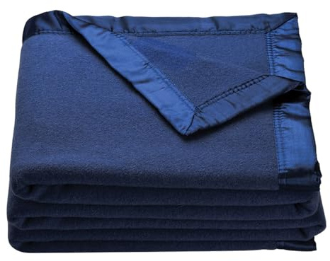 OakRidge Heirloom Merino Wool Blanket – 100% Australian Wool with Vintage Satin Edges – Breathable, Odor-Resistant, All-Season Bedding in Full/Queen Size – Navy Blue Cozy Throw for Home or Travel