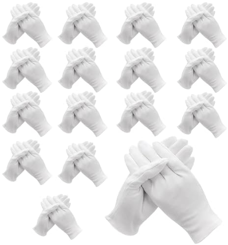 FINEASY 16 Paar Weiße Baumwollhandschuhe, Feuchtigkeitsspendende Handschuhe, Weich und Flexibel, Wiederverwendbare Handschuhe für Trockene Hände, Feuchtigkeitsspendend, Ekzem, Neurodermitis