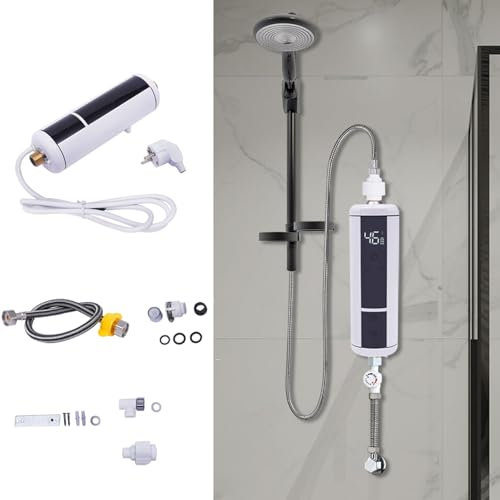 3 500 W minivarmvattenberedare, trädgård, underbordssapparat, läckageskydd, torrbrandskydd, 30–52 ℃ justerbar temperatur, genomströmningsvärmare dusch med LED-temperaturdisplay
