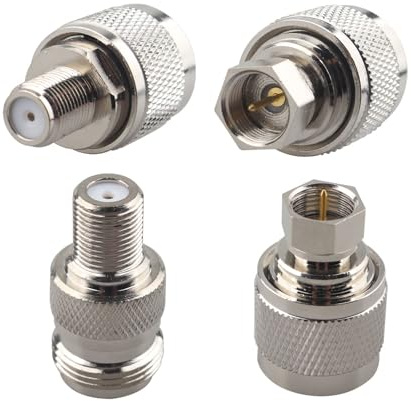 Futheda 4 st N typ till F koaxialadapter-kit N till F hane till hona jackkontakt RF koaxial koaxial rak nickelpläterad adapter för TV antenn förlängning kabel router video wifi radio