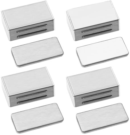 Riisoyu 4 Pcs Imanes Puertas Armario Adhesivos, Imanes Cierre Acero Inoxidable Imanes de Gabinete Autoadhesivo Inox Cerradura Magnetica Guardarropa Cierres Magneticos Muebles Pestillo Fuerte Cocina