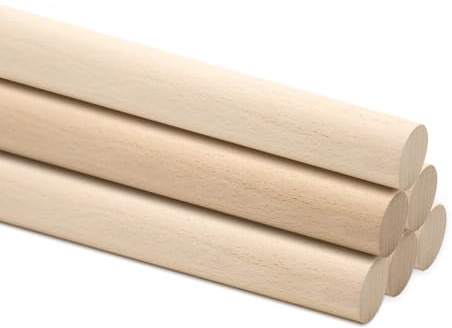 lyualma 6 Piezas Madera Redondo Natural Listones de Madera Decorativos Proyectos de Manualidades Varilla Redonda Bastones, 2 x 30 cm