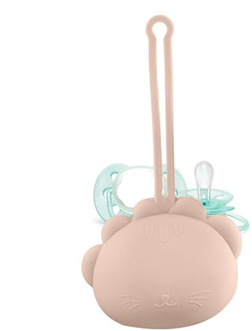 Dummyy Holder Case – Dummyy-fodral i silikon | söt förvaringsbox för nappflaska | bärbar nappkapsel | napp behållare för dagliga utflykter, långa resor, promenader, camping, Aprikos, Refer to