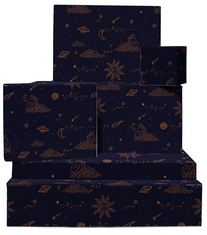 Carta da regalo spaziale - Celestiale - 6 fogli di carta regalo per lei - Sole Luna Stella - Carta da regalo galassia - Compleanno, Matrimonio, Natale - Riciclabile - Di Central 23