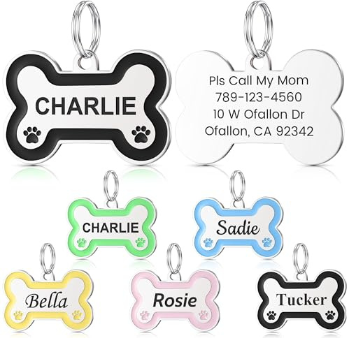 YEHANTI Medaille Chien avec Gravure Personnalisée - Médaille Chien Gravée avec Empreinte de Patte, Medaille Pour Chien et Chat en Acier Inoxydable avec Prénom Adresse Tel Gravés (Noir)