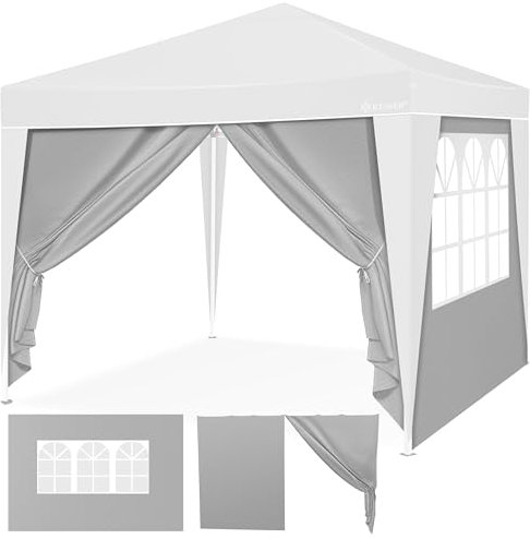 KESSER® 2X Seitenwand für Pavillon 3x3m - Faltpavillon Pop Up | klappbar | platzsparend | verstaubar| mit Reißverschluss| Seitenfenster Transparent| Wetterbeständig | Pavillon Seitenteile | Grau