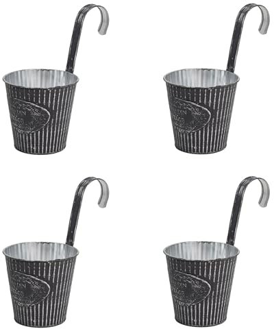 DARO DEKO Metall Hängetopf grau Ø 16cm - 4 Stück Blumentopf hängend Balkon Übertopf