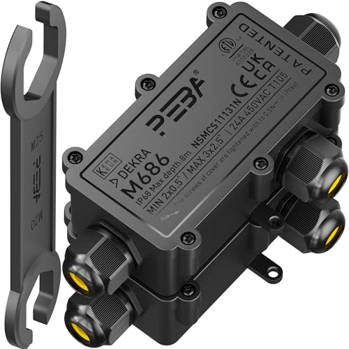 PEBA Caja de derivación impermeable para cable de tierra, conector de cable IP68, caja de distribución, enchufe exterior, distribuidor 4mm-8mm y 8mm-12mm de cable para jardín al aire libre, caja de