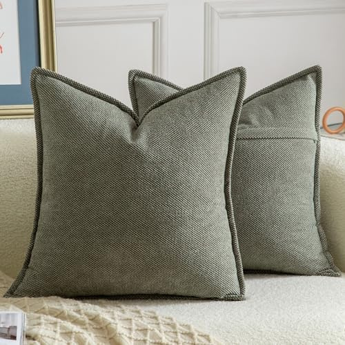 MADIZZ Set med 2 st Dekorsiktiga Chenille Kuddfodral Mjukna Boemiska Kuddöverdrag Modern Heminredning för Soffa Vardagsrum Sovrum Olivgrönt 60x60 cm