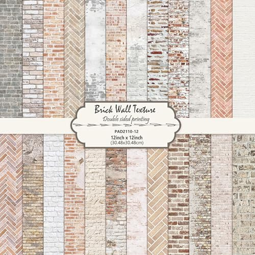 MerwDeeyt 24 Sheet 12x12 Inch Brick Scrapbook Papers 160gsm Double-Sided | Pattern Paper, Scrapbooking Papers, Vintage Decorative Papers, for Card Making, Photo Album, Journaling Decor