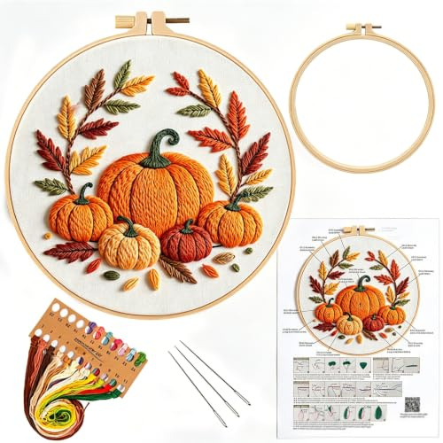 Beyinkoy Broderikit med pumpor, höstlöv och Halloweenmotiv