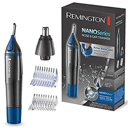 Remington Cortapelos Nariz y Orejas Nano Series - Recortador Pelos Nariz, Orejas y Cejas, Recortador Vertical, Cabezal de Corte Rotativo, 2 Peines, Resistente al Agua - NE3850