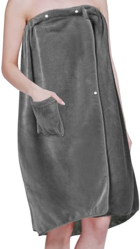 SINLAND Women's Spa Wrap Microfiber Lightweight Knee Length Bath Body Wrap Shower Towels with Adjustable Closure 28 Inch x 54 Inch Grey