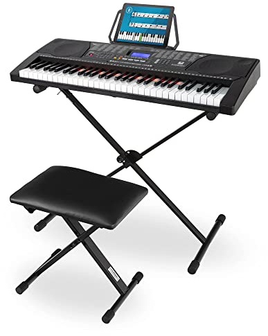 McGrey LK-6150 61 Tasten Keyboard Set - Einsteiger-Keyboard mit 61 Leuchttasten - 255 Sounds und 255 Rhythmen - integrierter MP3-Player - inkl. Ständer und Hocker - Schwarz
