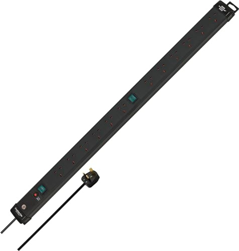 Brennenstuhl Premium-Line 12-way extension lead (made in germany, switch and 3m cable, extension cord with 80° angle of sockets) light grey/black