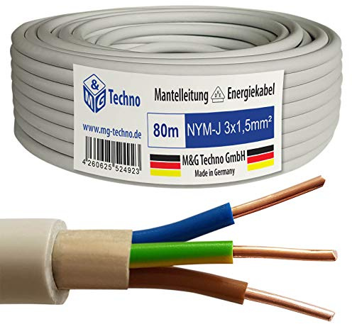M&G Techno 80m NYM-J 3x1,5 mm² Mantelleitung Feuchtraumkabel Elektrokabel Kupfer Made in Germany