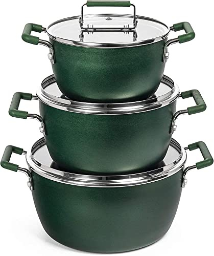 Granitestone Green Pots and Pans Set Nonstick, 6 Stackable Piece Cooking Pots Set, Kitchen Pots, Non Stick Coating, 5qt 3qt & 1.5qt Pots with Lids, Stay Cool Handles Dishwasher Safe 100% Toxin Free