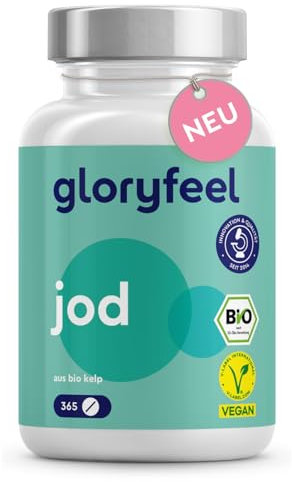 Jod aus Bio Kelp - 225µg Jod hochdosiert - 365 Tabletten - Zertifizierte BIO-Qualität - 100% natürliches Jod aus Braunalgen - Schilddrüsen-Funktion + Hormone - Vegan & laborgeprüft