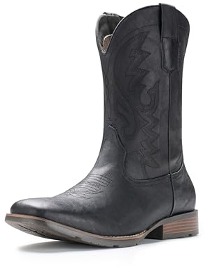 IUV Cowboy Boots For Men Western Boot Durable Fashionable Retro Classic Embroidered Pull On Slip Resistant Boots