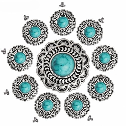 GORGECRAFT 10 Juego de Botones Turquesas con Rosca Botones de Estilo Occidental Botón de Margarita Hebilla Decorativa de Girasol Hebilla de Repuesto de Flores Vintage para Manualidades Costura