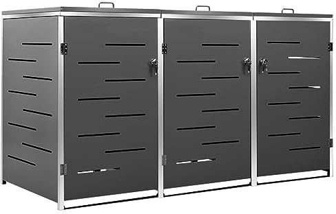 Hommdiy Mülltonnenbox für 3 Tonnen 207x77,5x115 cm Edelstahl,Mülltonnenverkleidung Gartenbox Müllcontainer (Anthrazit)
