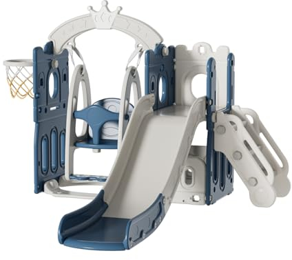 Baby Rutsche und Schaukel Set Freistehende Lange Rutsche Kleinkind Kletter Schaukel Set Kleinkind Spielplatz Spiel Indoor Outdoor Babyspielplatz Activity Center (Tower-Blue Grey)