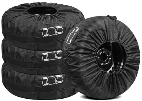 Reifentaschen, 4 Stück Auto Ersatzreifenabdeckungen Wasserdicht Staubdicht Auto Radschutz Abdeckung Reifen Aufbewahrungstasche mit Griff Geeignet für Winter Sommer Räder Reifen (Schwarz L)