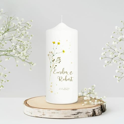 Wandtattoo Loft Hochzeitskerze personalisiert mit Namen und Datum, Motiv mit Wildgräsern, 18cm x 7cm, personalisierte Gastkerze, Hochzeit Kerze selbst gestalten, Hochzeitsgeschenk, Valentinstag