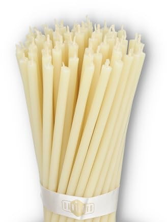 Danilovo Reine Bienenwachskerzen – tropffrei, rauchfrei, hohe, dünne Spitzkerzen – dekorative Kerzen für Kirchgebet, Deko oder Geburtstagskerzen – Honigduft Kerzen – 16 x 0,5 cm (Weiß, 50 Stück)