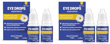 Healthcare by Amazon Colirio ocular con hialuronato de sodio al 0.2% y agua destilada floral, 15 ml (Paquete de 4) (Anteriormente una Marca de Amazon Basic Care, el Mismo Producto)