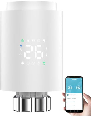 Smart Radiator Thermostat,Intelligent Radiator Valve with LED Display,WiFi Add-On Smart Radiator Valve,Supporting Mobile App Control Radiator Controller,Energy-saving&Efficient for Home(White)