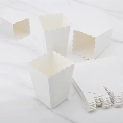 24 Pezzi Scatole di Popcorn, Sacchetti Pop Corn, Contenitori Pop Corn, Popcorn Scatole di Carta, per Feste, Compleanno, Carnevale, Serate Cinema (Bianco)