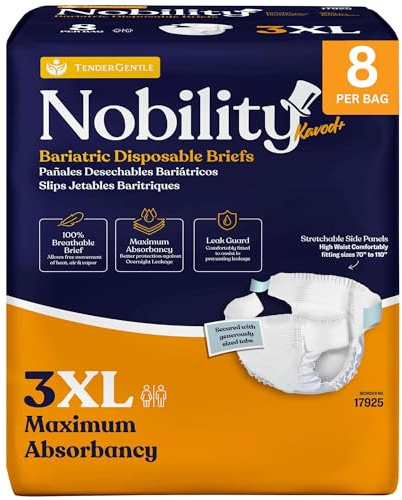 3XL Adult Diapers for Women and Men - 8 Bariatric Disposable Briefs with Tabs and Stretchable Side Panels - Breathable with Maximum Absorbency