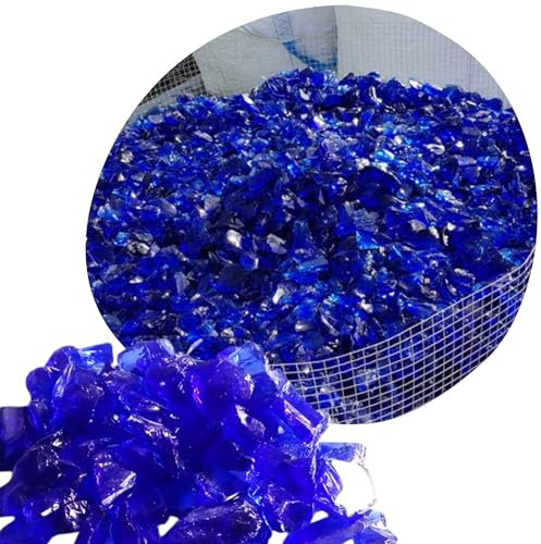 Glassteine Deko aus Recyceltem Glas - Blau - 2kg - Glasnuggets Groß 3-5 cm - Dekosteine für Vasen und Blumentöpfe - Terrarium & Aquarium Steine - Gartenstein für Innen & Außen (Blau, 2kg)