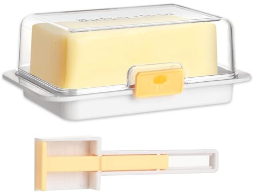 Beurrier en ABS+AS - Avec Cuillère - Boîte à Beurre Écologique, Résistante à la Chaleur, Design Rectangulaire, Avec Fermeture à Clip (Blanc)