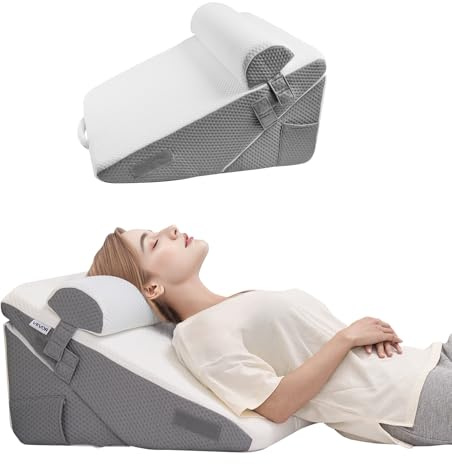 VEVOR Cuscino a Cuneo per Dormire, Set 3, Cuscini Ortopedici Regolabili, con Fodera Lavabile in Jacquard e Supporto in Schiuma, per Reflusso Acido, Mal di Schiena, Sollievo dal Russare, Bianco Grigio