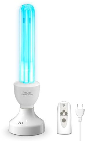 BrightArk UV bakteriedödande lampa UVC 25 W ultraviolett ozon lampa med fjärrkontroll och timer, E27 UV-sterilisering med 254nm UVC-sterilisering kvartsrör för sovrum, kök, toalett