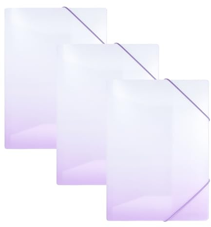 Idena 90379 – A4-samlarmapp i vitt och lila, 3 stycken, dokumentmapp av robust plast, postmapp med innerklaffar och gummiförslutning